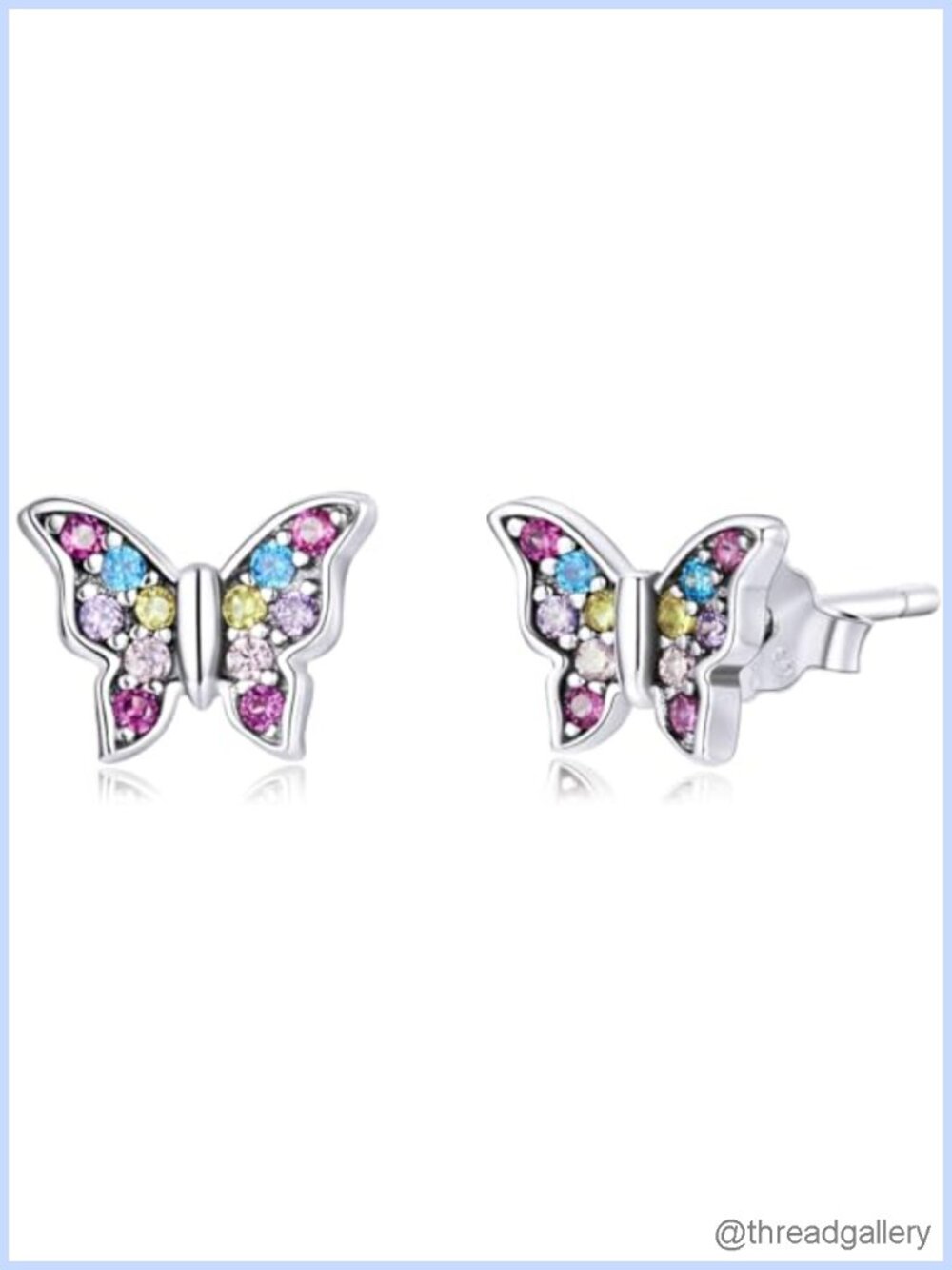 925 Sterling Silver Butterfly Stud Earrings Hypoallergenic Flat Back